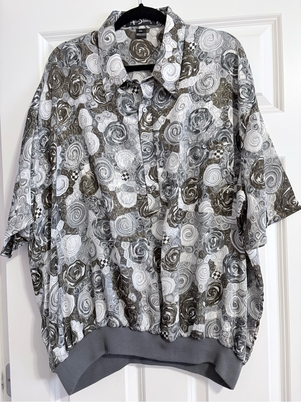 Men's Short-Sleeve Button Shirt by Alan  Stuart— Gray Swirl Print